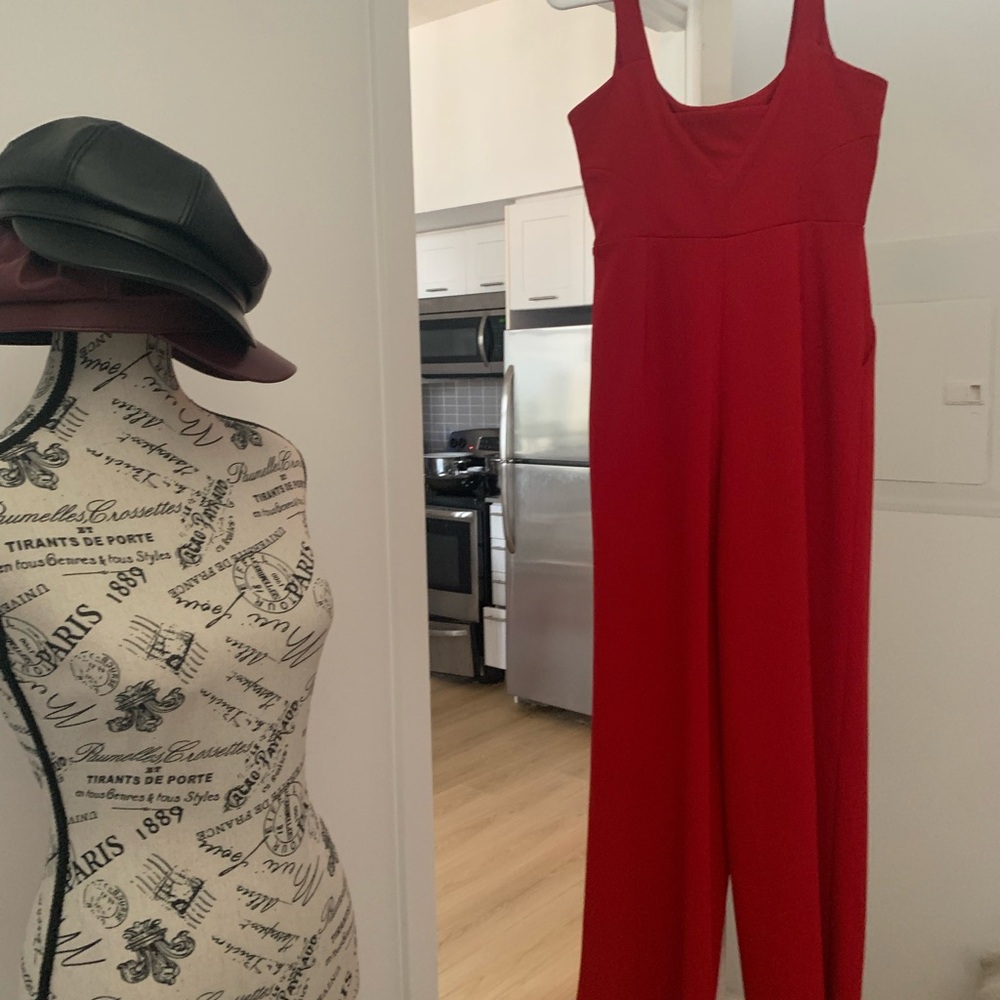 Calvin Klein Red Sleeveless Jumpsuit with Wide-Leg Design
